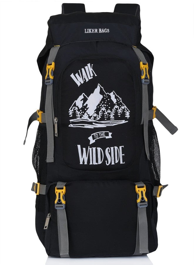 Liker Bag 65 L Camping Trekking Hiking Backpack Travel Bag Front & Top Loading Rucksack/Water Proof Rain Cover for Outdoor Sport (Black) - Image 1